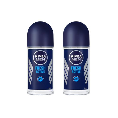 Nivea Men Anti-Perspirant Roll-On Fresh Active, Ocean Extracts, Long Lasting Freshness, Gentle Underarm Care, Fresh Feeling, 1.7 oz Each, Pack of 2