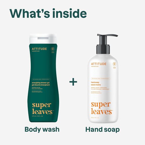 ATTITUDE Body Wash & Hand Soap Set - EWG Verified Vegan Duo | Energizing Orange Leaves, 16 Fl Oz Each