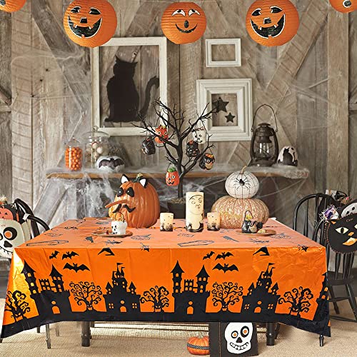 Halloween Tablecloth Set - Classic Spooky Haunted House & Ghosts Design, Waterproof 54x73 Inches, 3 Pack