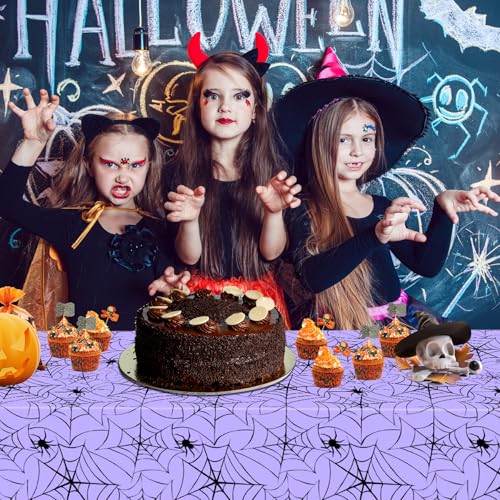 Halloween Spiderweb Plastic Tablecloth - Purple, 4 Pack, 137x274cm - Variation of THIS listing