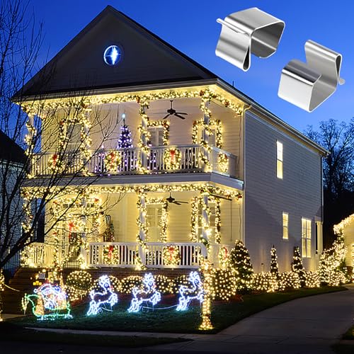 50 Pcs Metal Gutter Light Clips for Hanging Outdoor String Lights - Christmas & Halloween Decor