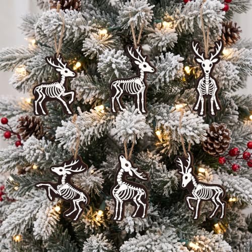 Skeleton Reindeer Christmas Ornaments Set - Gothic Holiday Tree Decorations - Reindeer Variation