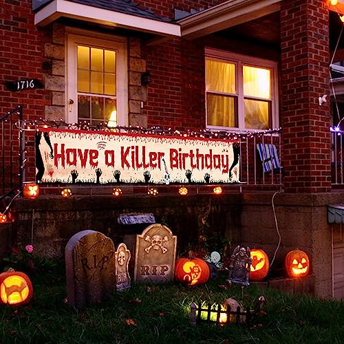 Halloween Birthday Banner - Spooky Vampire Horror Yard Decor for Parties