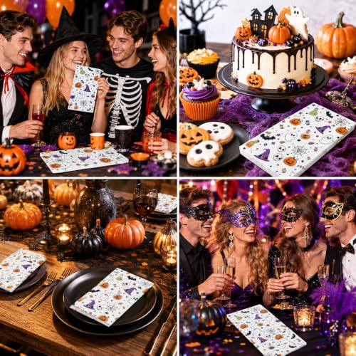Multicolored Halloween Disposable Napkins - 50 Pack Festive Party Supplies