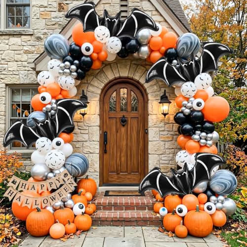 Black Bat Foil Balloons - Giant Halloween Bat Decorations, 6 Pack with Hanging Ribbons - Variation: Black Bat