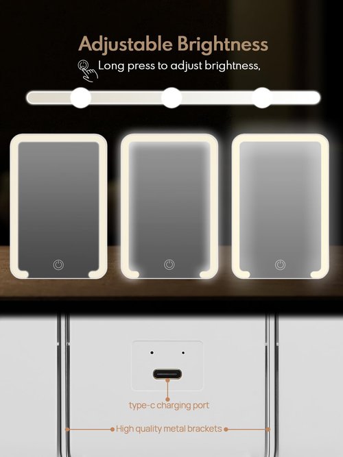 Qislee Magnetic Locker Mirror, 8 x 5 inches Travel Makeup Mirror with Light and Foldable Stand, 3 Color Modes Touch Dimming, Perfect Travel Accessory, White