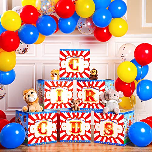 Large Circus Party Decoration Boxes - Carnival Snack Table Props, 12x12 Inches, Set of 6