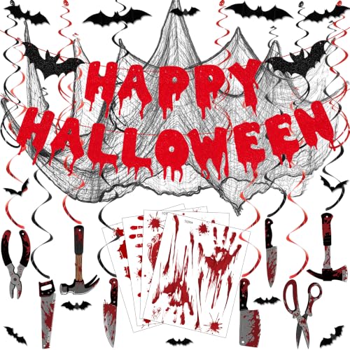 Halloween Party Decorations Kit with Banner Bat Stickers & Spooky Props