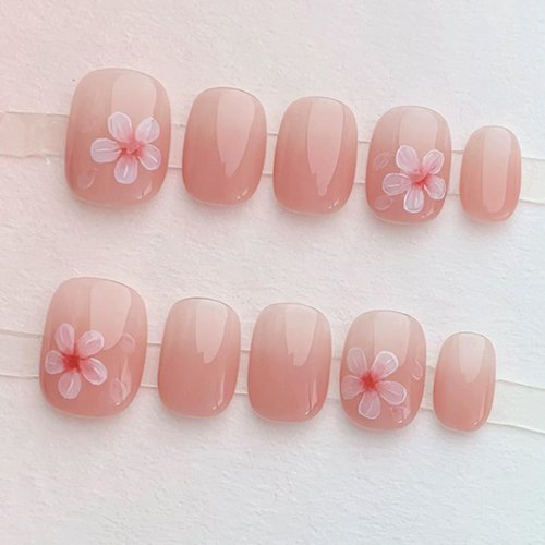 Light Rain Large Size Hand-made Press on Nails, 3D Gel UV Finished False nails with Design by Professional Manicurist