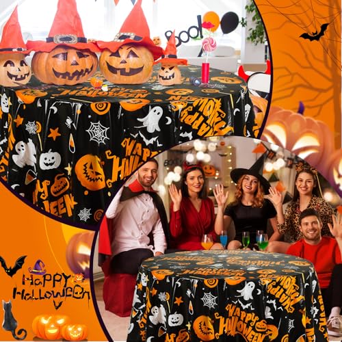 Halloween Tablecloths 3 Pack 84 Inch Pumpkin Black - Disposable & Waterproof