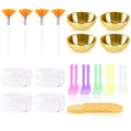 DLUGOPIS 34 Pcs Esthetician Facial Supplies Set: 4 Gold Bowls, 10 Mud Mask Applicators, 4 Cosmetic Brushes, 12 Compressed Sponges, 4 Facial Headbands for Unisex Face Cleansing