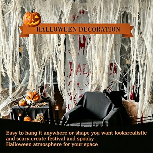 26FT Large Halloween Creepy Gauze Cloth Wall Decor Outdoor Indoor Webbing Halloween Decoration