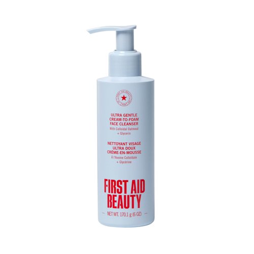 First Aid Beauty Ultra Gentle Cream-to-Foam Facial Cleanser – Makeup Removing Face Cleanser - Face Wash with Colloidal Oatmeal & Glycerin, for Sensitive, Acne & Blemish-Prone Skin, 6 oz