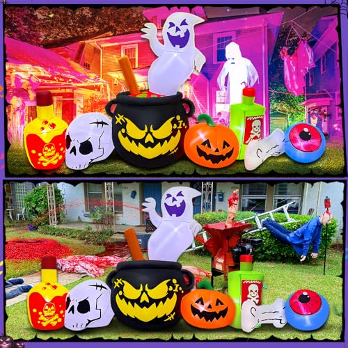 8FT Outdoor Inflatable Ghost Decoration with LED Lights for Halloween Yard Lawn Garden