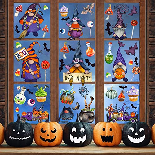 Halloween Gnomes Window Clings Set - Spooky Decorative Stickers for Windows
