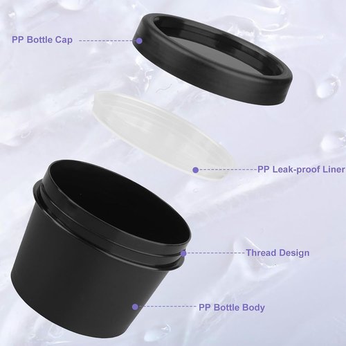 Plastic Cream Jars Travel Containers for Toiletries 3.4oz 6 Pack TSA Approved Wide-mouth Cosmetic Pot Jars with Lids Leak Proof Travel Size Containers for Makeup Face Cream(Black)