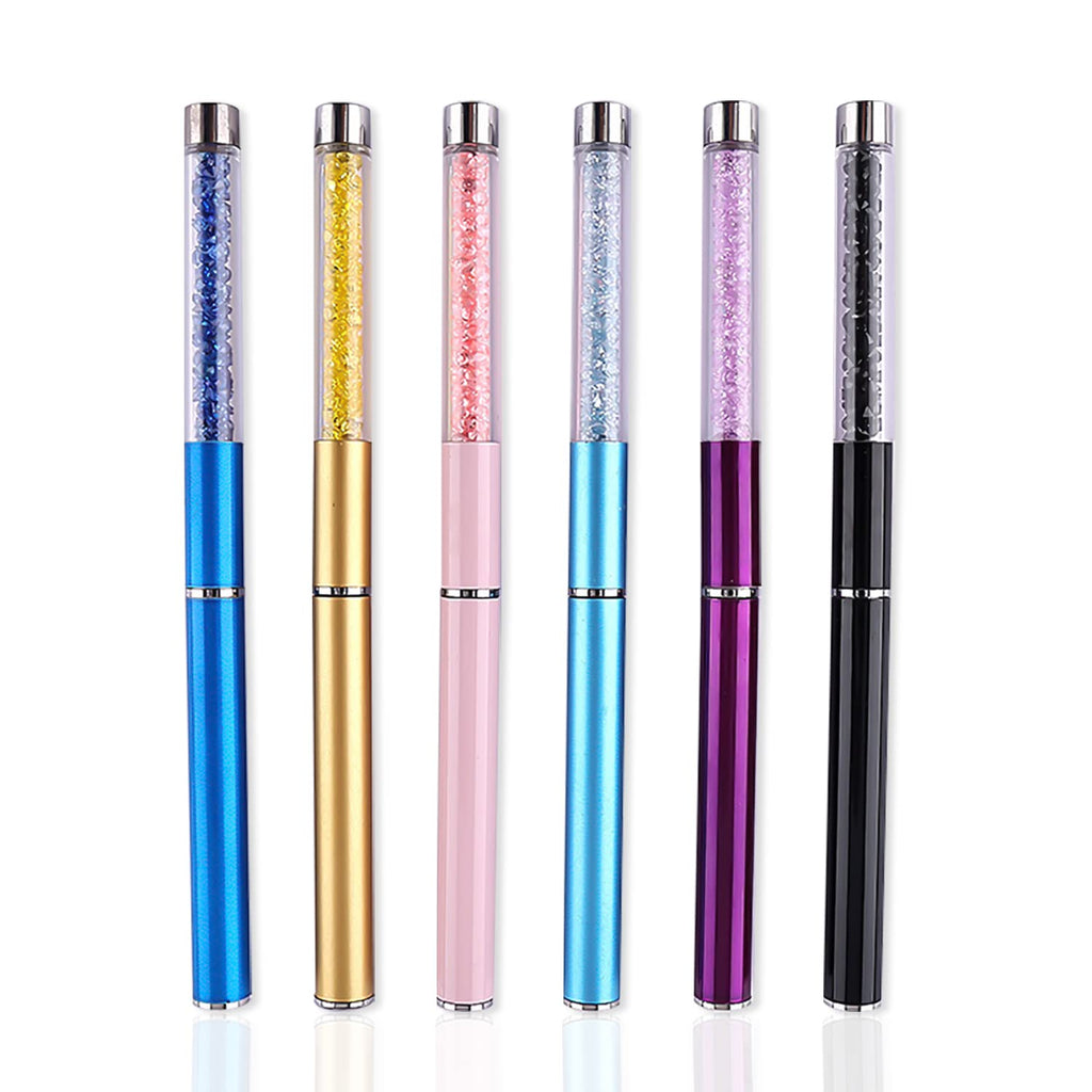 WOKOTO 6pcs Thin Nail Art Liner Brush For Nails Professional Nail Art Brushes Set Rhinestone Handle Nail Detail Brush Nail Gel Polish Painting Pens Nail Art Design Brushes Pen Set For Acrylic Nails