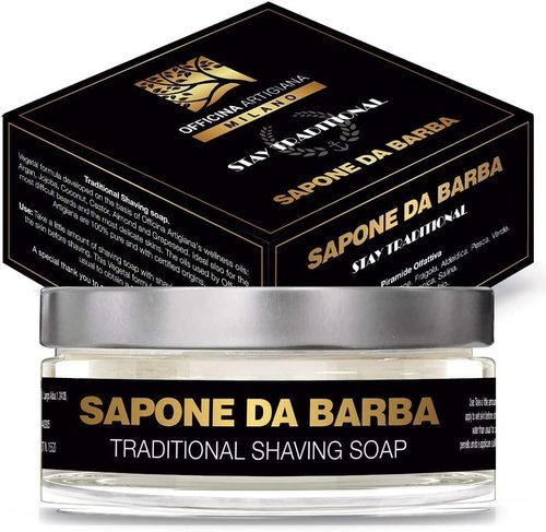 Officina Artigiana Milano Stay Traditional Shaving Soap 150ml – Luxury Italian artisan wet shaving soap with 40% antioxidant oils & shea butter – citrus fragrance – vegan skincare