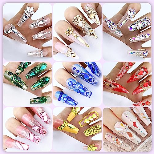 Crystal Clear Flatback Rhinestones Set for Nails Crafts - 3200+ Gems, 12 Styles