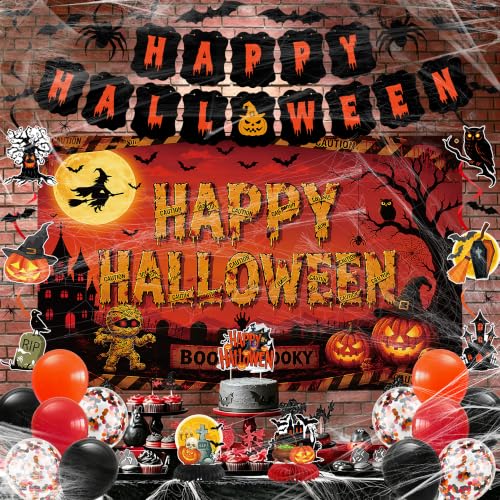 Halloween Party Decorations Banner Set with Spooky Banner Balloons & Web