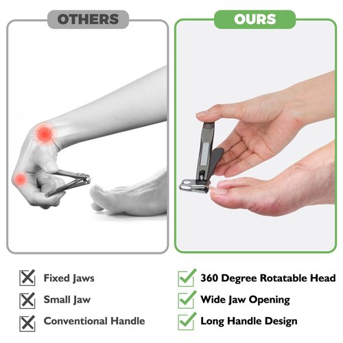 Toenail Clippers for Seniors Thick Toenails, Angled Head Large Toe Nail Clippers for Thick Nails for Men, 360° Rotating Nail Clippers with Long Hande, Heavy Duty Fingernail Clippers with Wide Opening