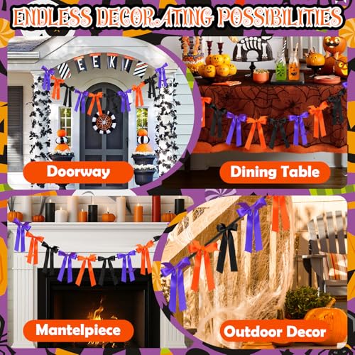 Halloween Bow Garland with Bats - Black, Orange, Purple 6Ft Party Decor