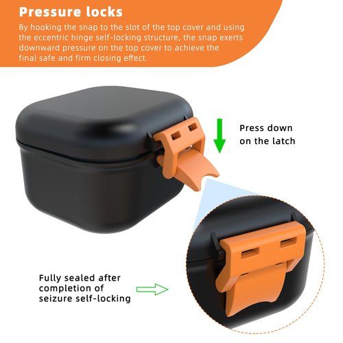 ARGOMAX Leak Proof Denture Bath Cup, Portable Soaking Denture Box, Denture Bath Case with Strainer, for Dentures and Braces (Black + Orange).