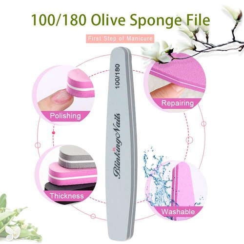 Nail Buffer, File Nail Buffer Block,Sponge Nail Files and Buffers for Nail Art Care Double Sides Oval Shaped Design 100/180 Grit Professional Manicure Nail Tools Color Grey Pack of 10pcs