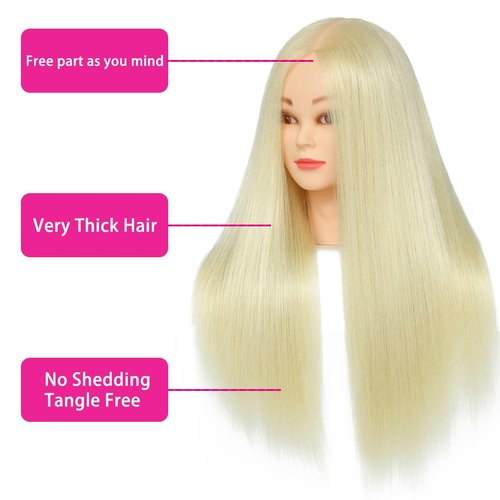 NAYOO Blonde Mannequin Head with Hair and Stand, 60% Real Hair Mannequins to Practice on, Doll Heads for Girls(Makeup)
