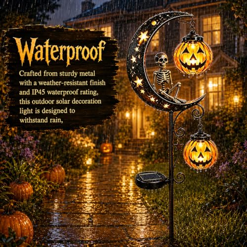 Solar Halloween Black Cat & Pumpkin Moon Garden Stake Light - Style C
