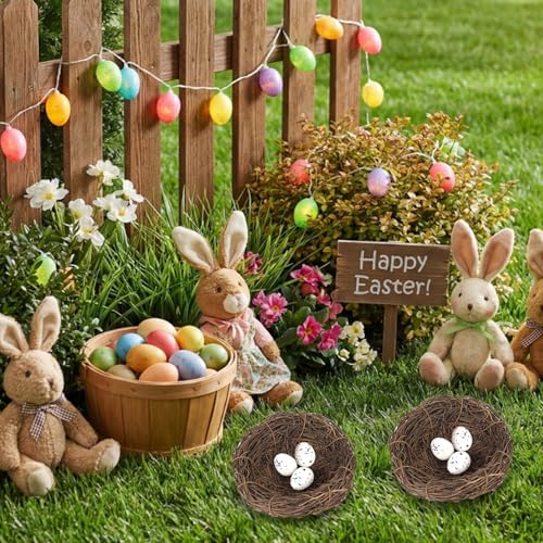 3pcs Faux Rattan Bird Nest Decor with Eggs - 4.7 Inch Spring & Holiday Centerpiece