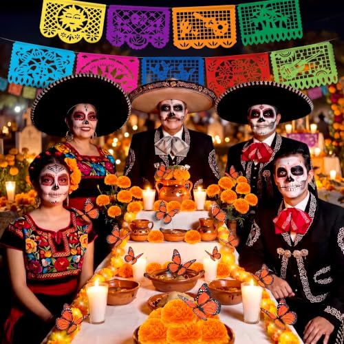 Day of the Dead Decorations Set with Marigold Garlands & Lights - 85 Pcs