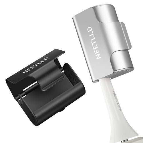 NFETLLD Aluminum Alloy Toothbrush Cover Cap, Long-lasting Toothbrush Head Covers Travel Toothbrush Protector Case for Electric and Manual Brushes, 2 Pcs, Silver+Black