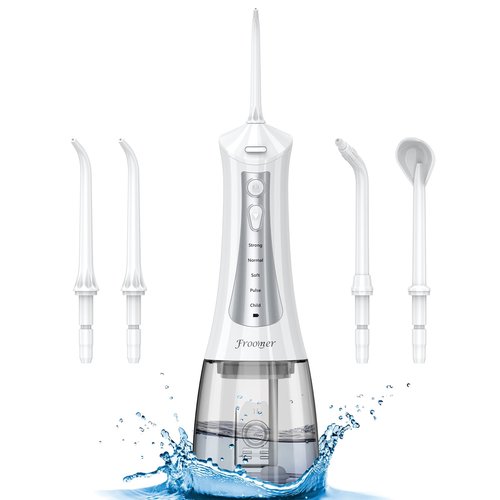 Froomer Cordless Water Flosser – Rechargeable Portable Electric Water Flosser for Teeth, Braces, 5 Modes, IPX7 Waterproof, Travel Friendly, 300ml, White