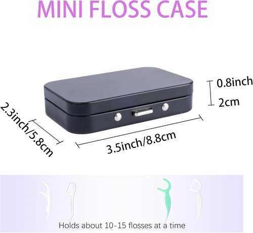 LIGHUFEIC 2Pack Dental Floss Portable Case with Mirror,Refillable Portable Floss Pick Holder Container,Small Floss Dispenser for Travel, Dates,Dinners and Hotels(Black)
