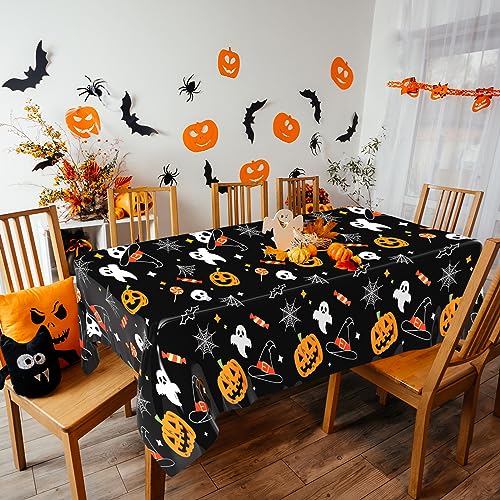 Halloween Tablecloths 54x108 Inch Set - Black, Orange, White Spooky Decor