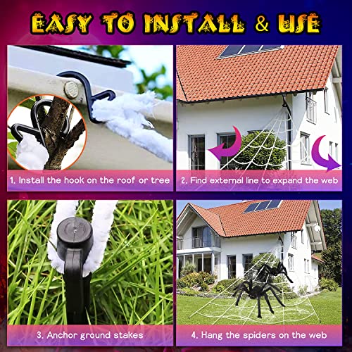 Halloween Spider Web & Giant Spider Set - 16 Ft Cobweb with 35 & 24 Inch Spiders - Black 905