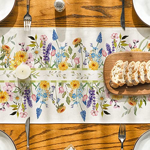 13x90 Inch Tulip Spring Table Runner Beige Seasonal Easter Kitchen Decor