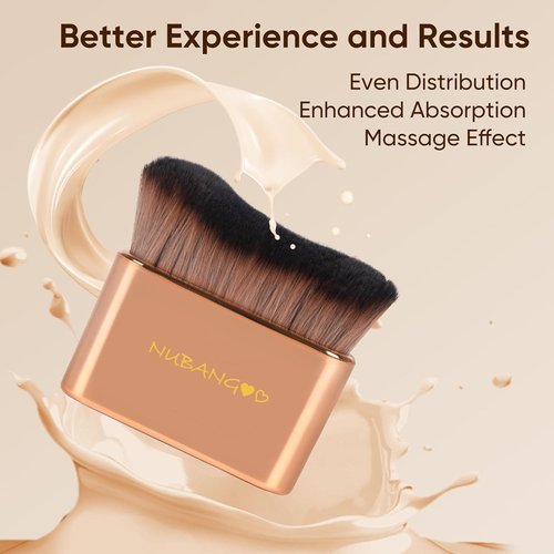 Skiennix Professional Kabuki Foundation Brush - Versatile Makeup Tool for Cream, Powder & Self-Tanning | Pink Gold