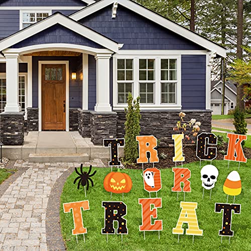 Halloween Yard Signs with Stakes - Trick or Treat, Pumpkin, Spider Decor Set