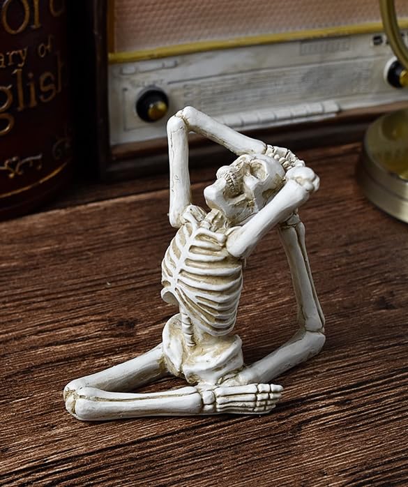 Set of 4 Halloween Skeleton Yoga Figurines - Indoor Resin Skull Decor