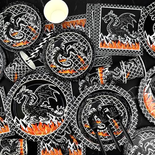 Dragon Birthday Party Supplies Serves 40 - Plates Cups Napkins & Tablecloths