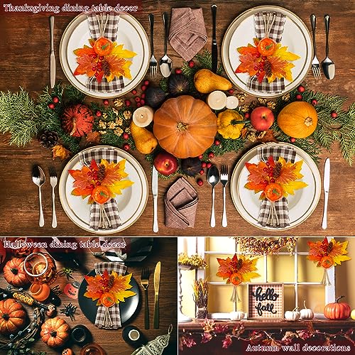 Fall Pumpkin Napkin Rings Set of 4 Autumn Table Decor