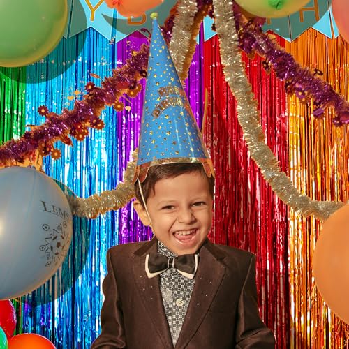 Rainbow Foil Fringe Curtains 2 Pack - Birthday Party Decorations 3.3x6.6 ft