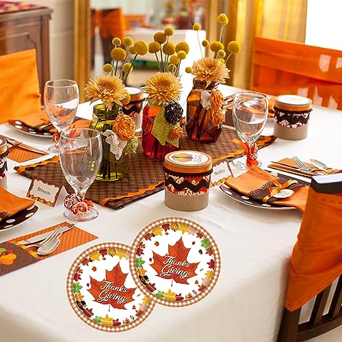 Thanksgiving Maple Leaf Disposable Paper Plates 7-inch Fall Harvest Dinnerware Set of 24