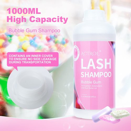 ACTROL Eyelash Extension Cleanser Bubble Gum 1L Natural Lash Extension Shampoo Professional Eyelid Foaming Cleanser Paraben & Sulfate Free Non-lrritating with Salon and Home Care