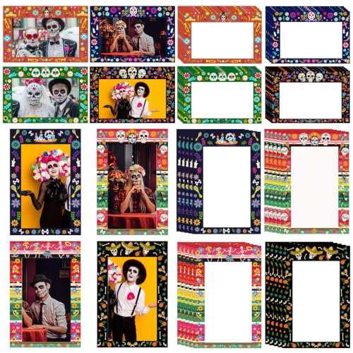 48 Pcs Day of the Dead Photo Frame Set - Sugar Skull Paper Frames with Styles & Assembly