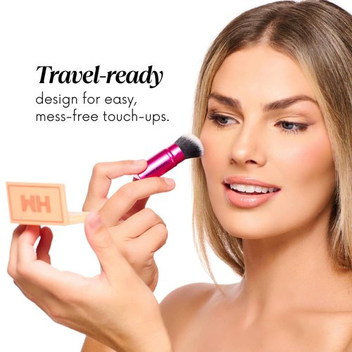 Haute Minute Makeup Mini Glamstick Retractable Powder Brush - Travel Face Makeup Brush for Liquid, Cream Buffing & Blending, Cruelty-Free Bristles