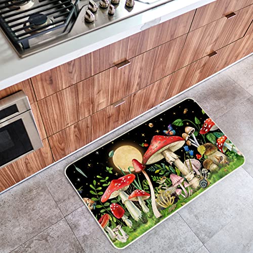 Mushroom Kitchen Rug Set of 2 - Rectangular 17x29 + 17x47 Inches, Non-Slip, Washable