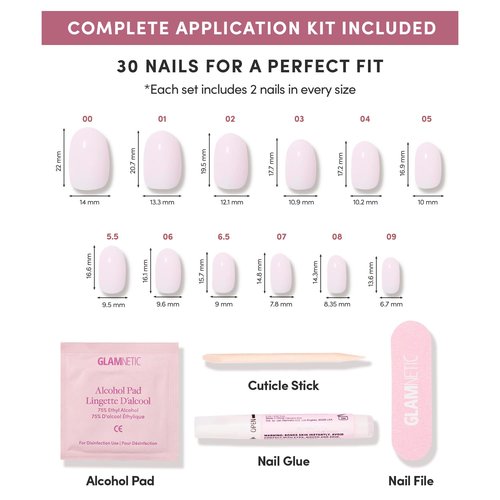 Glamnetic Press On Nails - Pink Blush | Salon Quality Short Round Fake Nails | 30 Nail Kit with Glue, 12 Sizes